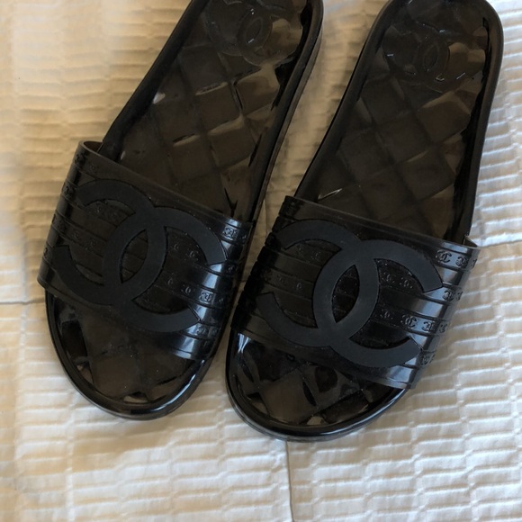 Chanel CC Jelly Sandal Slides Black PVC - Picture 3 of 5
